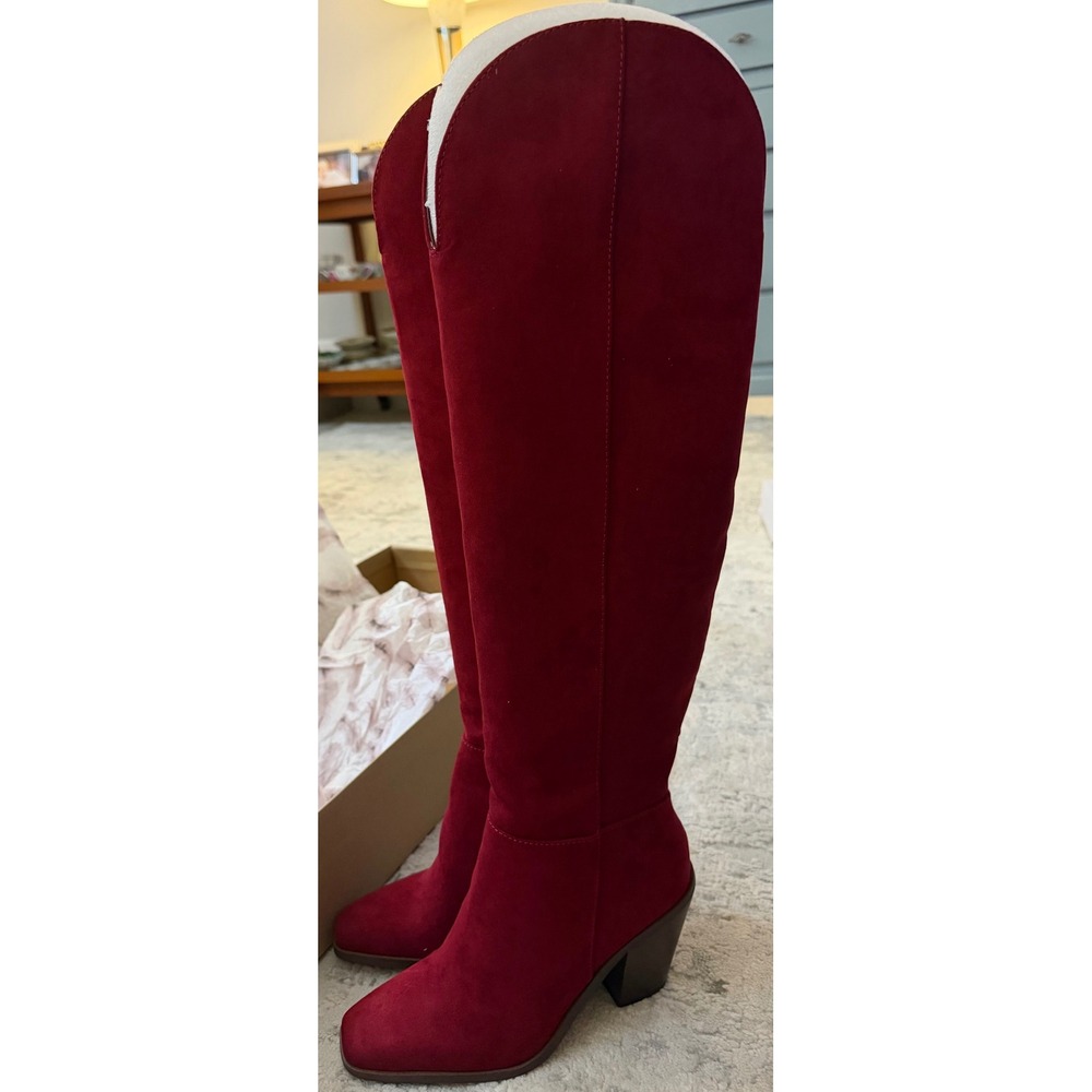 Jessica Simpson Ravyn Over The Knee Boots Malbec Red Microsuede Square Toe 5M